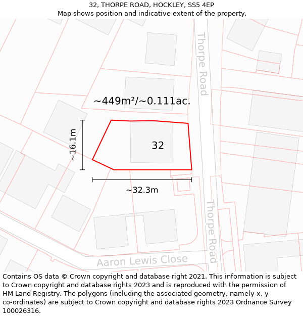 32, THORPE ROAD, HOCKLEY, SS5 4EP: Plot and title map