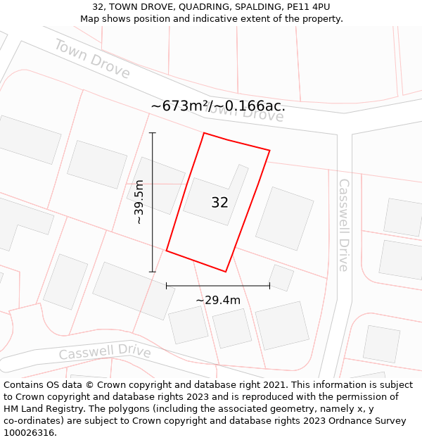 32, TOWN DROVE, QUADRING, SPALDING, PE11 4PU: Plot and title map