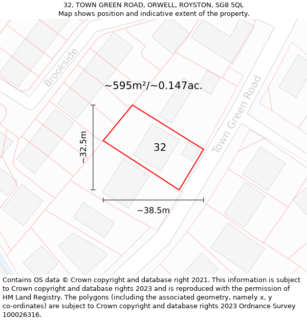 32, TOWN GREEN ROAD, ORWELL, ROYSTON, SG8 5QL: Plot and title map