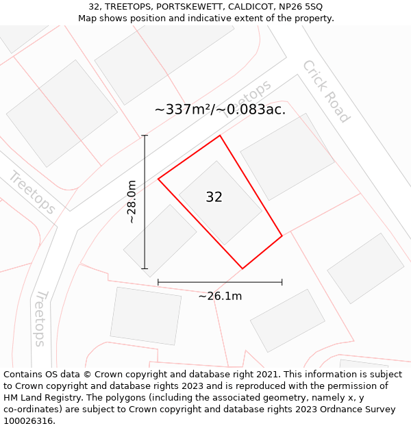32, TREETOPS, PORTSKEWETT, CALDICOT, NP26 5SQ: Plot and title map