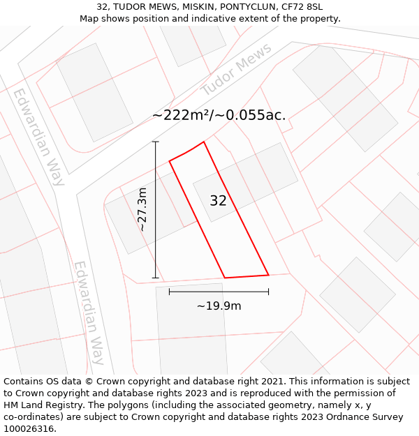 32, TUDOR MEWS, MISKIN, PONTYCLUN, CF72 8SL: Plot and title map