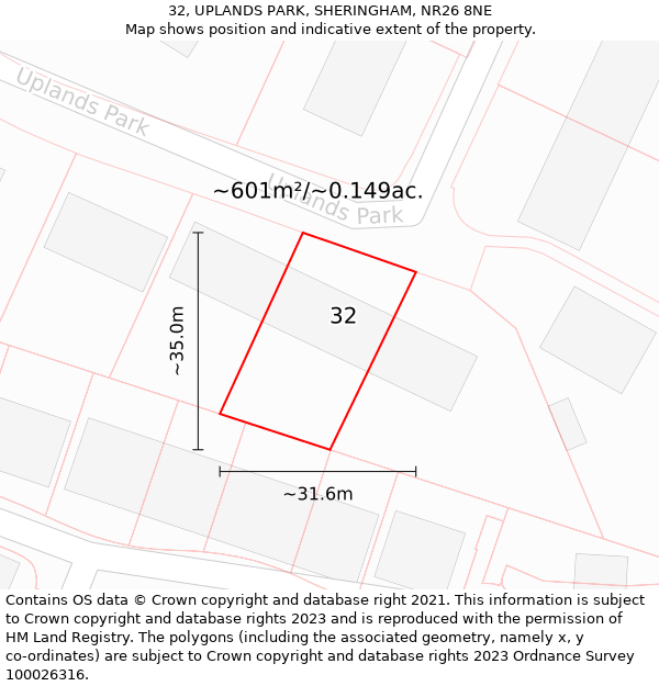 32, UPLANDS PARK, SHERINGHAM, NR26 8NE: Plot and title map