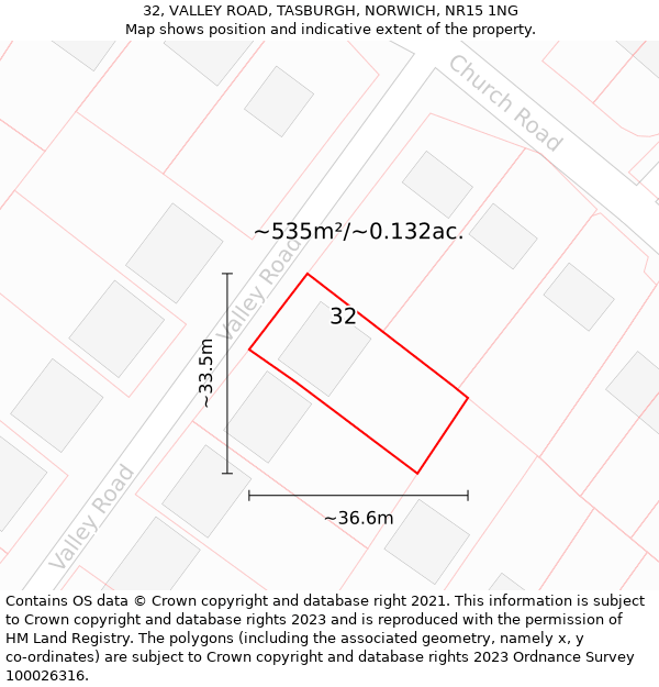 32, VALLEY ROAD, TASBURGH, NORWICH, NR15 1NG: Plot and title map