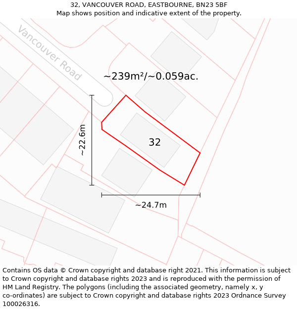 32, VANCOUVER ROAD, EASTBOURNE, BN23 5BF: Plot and title map
