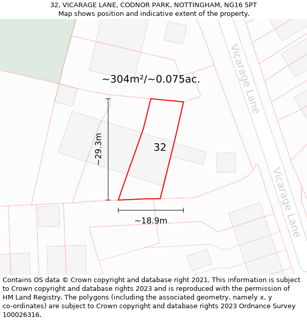 32, VICARAGE LANE, CODNOR PARK, NOTTINGHAM, NG16 5PT: Plot and title map