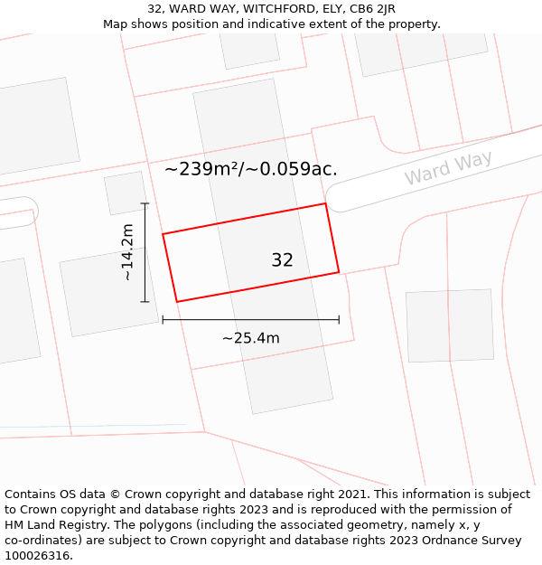 32, WARD WAY, WITCHFORD, ELY, CB6 2JR: Plot and title map