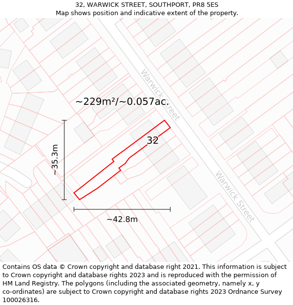 32, WARWICK STREET, SOUTHPORT, PR8 5ES: Plot and title map