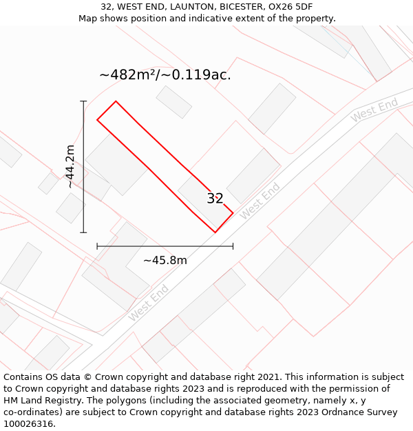 32, WEST END, LAUNTON, BICESTER, OX26 5DF: Plot and title map