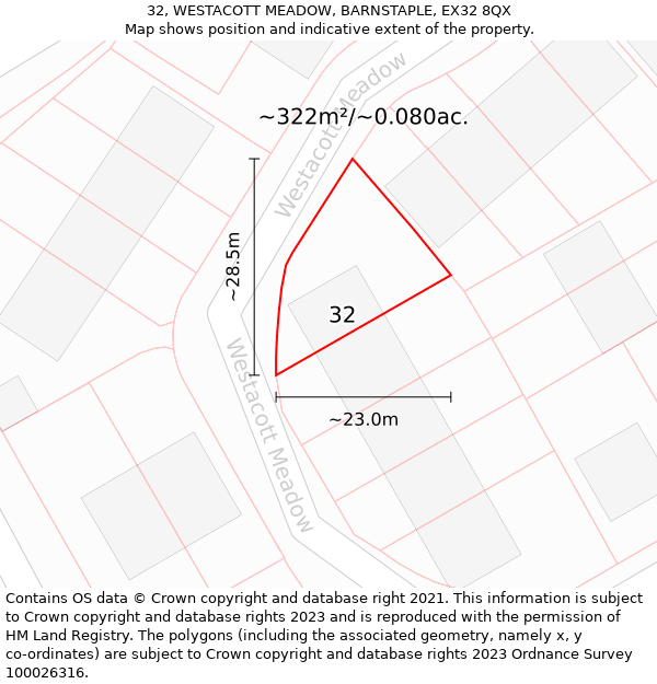 32, WESTACOTT MEADOW, BARNSTAPLE, EX32 8QX: Plot and title map