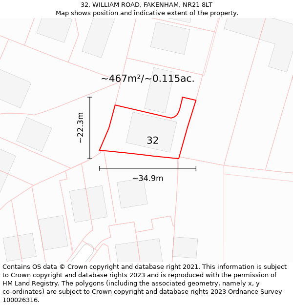 32, WILLIAM ROAD, FAKENHAM, NR21 8LT: Plot and title map