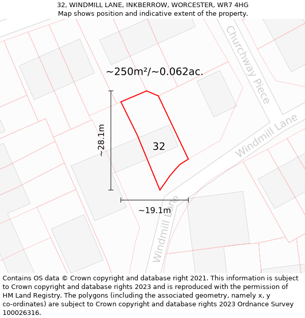 32, WINDMILL LANE, INKBERROW, WORCESTER, WR7 4HG: Plot and title map