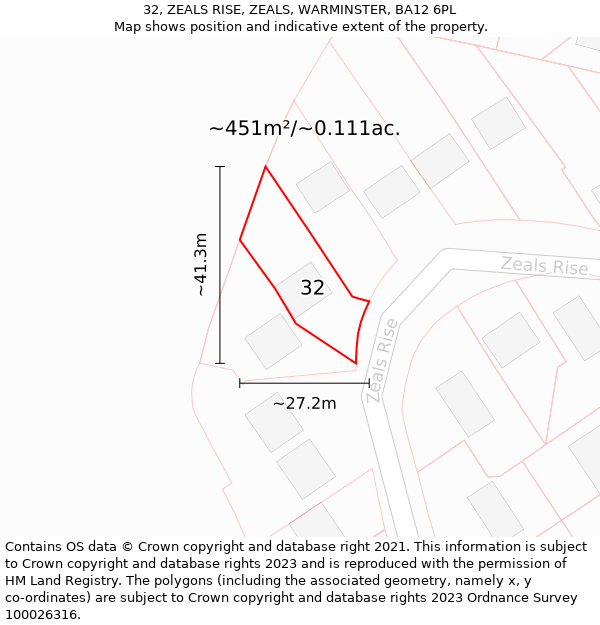 32, ZEALS RISE, ZEALS, WARMINSTER, BA12 6PL: Plot and title map