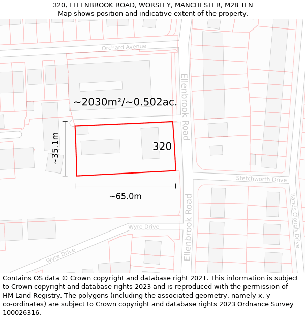 320, ELLENBROOK ROAD, WORSLEY, MANCHESTER, M28 1FN: Plot and title map