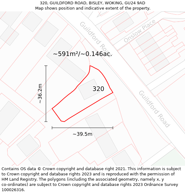 320, GUILDFORD ROAD, BISLEY, WOKING, GU24 9AD: Plot and title map