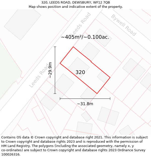 320, LEEDS ROAD, DEWSBURY, WF12 7QB: Plot and title map