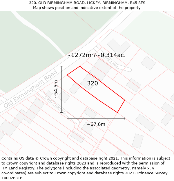 320, OLD BIRMINGHAM ROAD, LICKEY, BIRMINGHAM, B45 8ES: Plot and title map