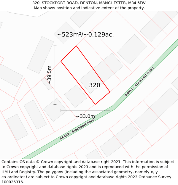 320, STOCKPORT ROAD, DENTON, MANCHESTER, M34 6FW: Plot and title map