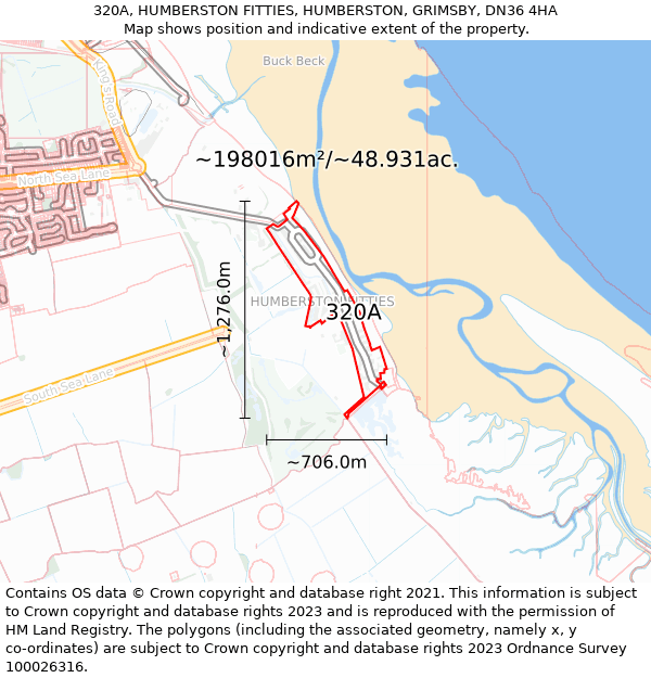 320A, HUMBERSTON FITTIES, HUMBERSTON, GRIMSBY, DN36 4HA: Plot and title map