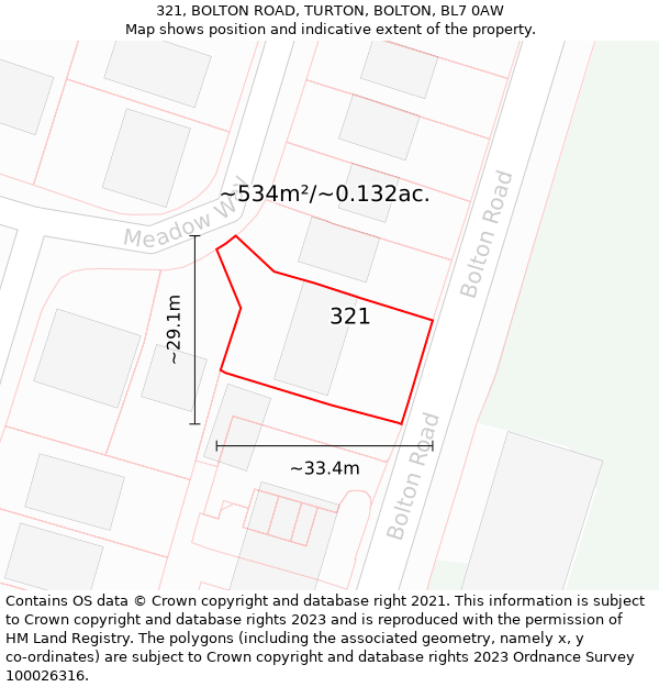 321, BOLTON ROAD, TURTON, BOLTON, BL7 0AW: Plot and title map