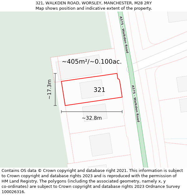 321, WALKDEN ROAD, WORSLEY, MANCHESTER, M28 2RY: Plot and title map