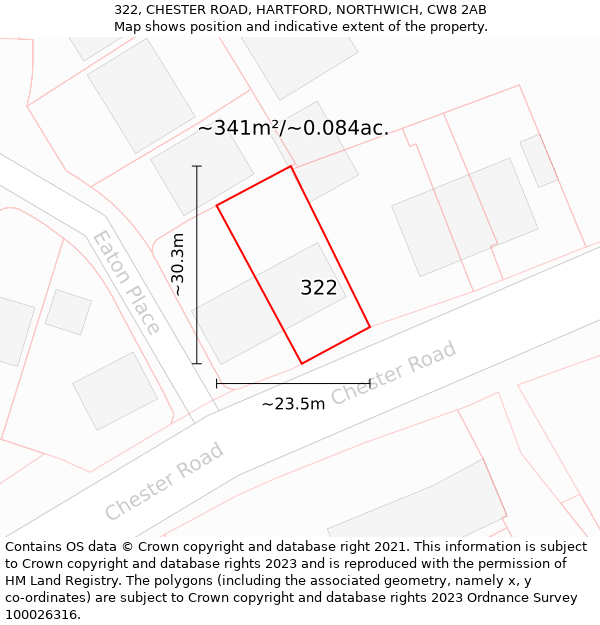 322, CHESTER ROAD, HARTFORD, NORTHWICH, CW8 2AB: Plot and title map