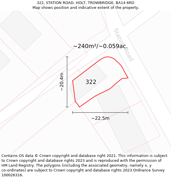 322, STATION ROAD, HOLT, TROWBRIDGE, BA14 6RD: Plot and title map