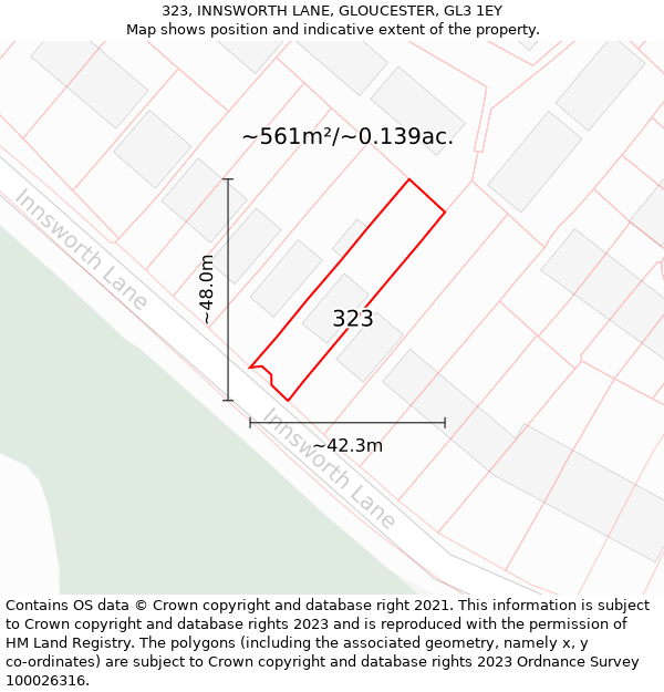 323, INNSWORTH LANE, GLOUCESTER, GL3 1EY: Plot and title map