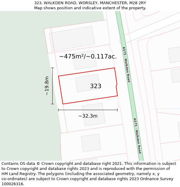 323, WALKDEN ROAD, WORSLEY, MANCHESTER, M28 2RY: Plot and title map