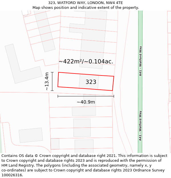 323, WATFORD WAY, LONDON, NW4 4TE: Plot and title map