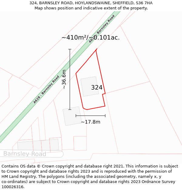 324, BARNSLEY ROAD, HOYLANDSWAINE, SHEFFIELD, S36 7HA: Plot and title map