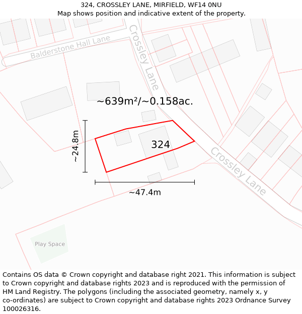 324, CROSSLEY LANE, MIRFIELD, WF14 0NU: Plot and title map