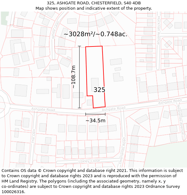 325, ASHGATE ROAD, CHESTERFIELD, S40 4DB: Plot and title map