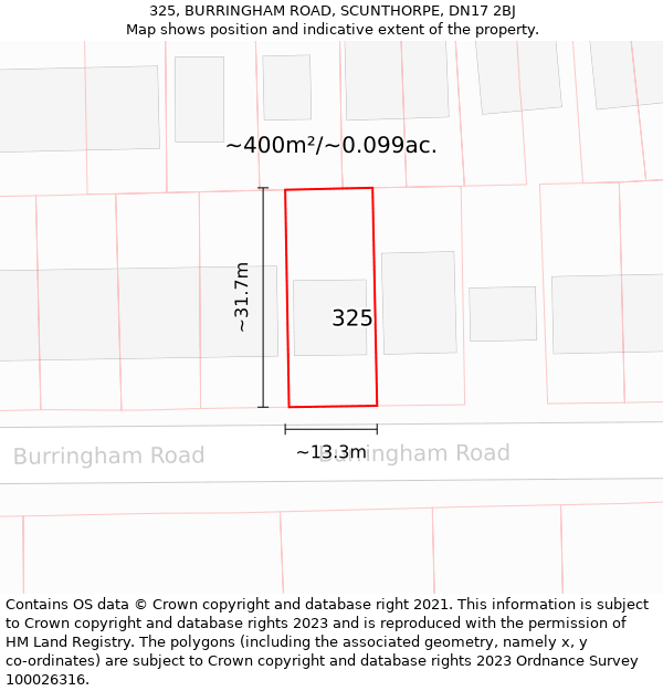 325, BURRINGHAM ROAD, SCUNTHORPE, DN17 2BJ: Plot and title map