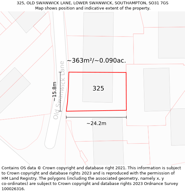 325, OLD SWANWICK LANE, LOWER SWANWICK, SOUTHAMPTON, SO31 7GS: Plot and title map