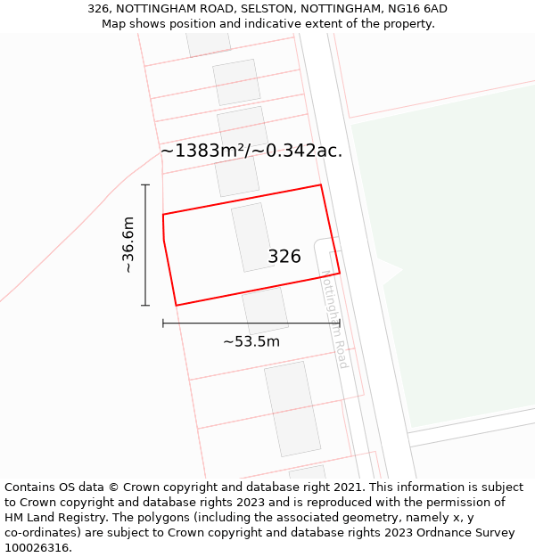 326, NOTTINGHAM ROAD, SELSTON, NOTTINGHAM, NG16 6AD: Plot and title map