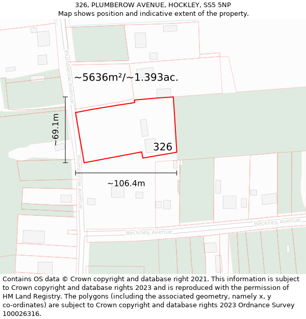 326, PLUMBEROW AVENUE, HOCKLEY, SS5 5NP: Plot and title map