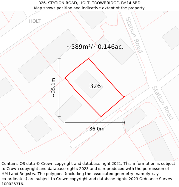 326, STATION ROAD, HOLT, TROWBRIDGE, BA14 6RD: Plot and title map