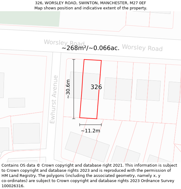 326, WORSLEY ROAD, SWINTON, MANCHESTER, M27 0EF: Plot and title map