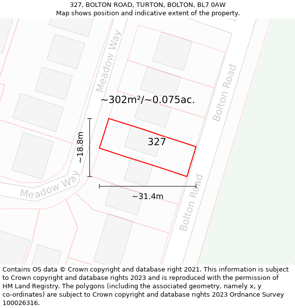 327, BOLTON ROAD, TURTON, BOLTON, BL7 0AW: Plot and title map