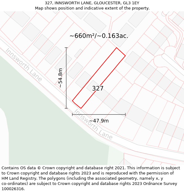 327, INNSWORTH LANE, GLOUCESTER, GL3 1EY: Plot and title map