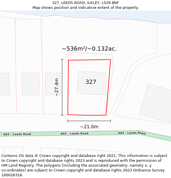 327, LEEDS ROAD, ILKLEY, LS29 8NF: Plot and title map