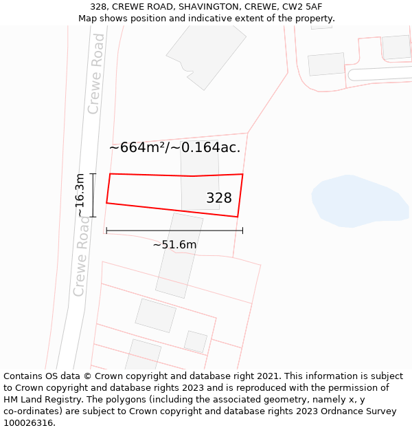 328, CREWE ROAD, SHAVINGTON, CREWE, CW2 5AF: Plot and title map