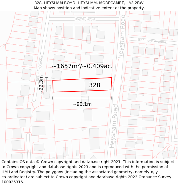 328, HEYSHAM ROAD, HEYSHAM, MORECAMBE, LA3 2BW: Plot and title map