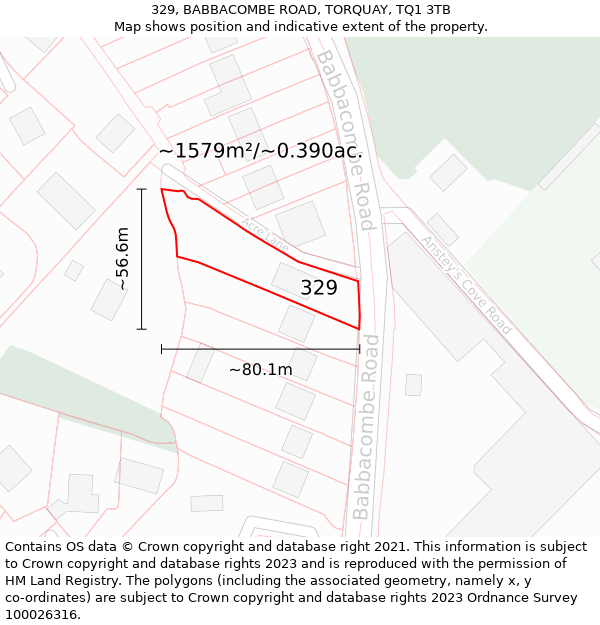 329, BABBACOMBE ROAD, TORQUAY, TQ1 3TB: Plot and title map