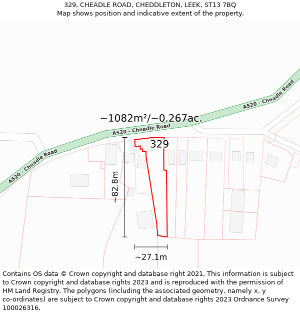 329, CHEADLE ROAD, CHEDDLETON, LEEK, ST13 7BQ: Plot and title map