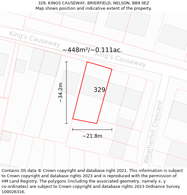329, KINGS CAUSEWAY, BRIERFIELD, NELSON, BB9 0EZ: Plot and title map