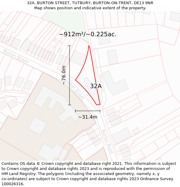 32A, BURTON STREET, TUTBURY, BURTON-ON-TRENT, DE13 9NR: Plot and title map