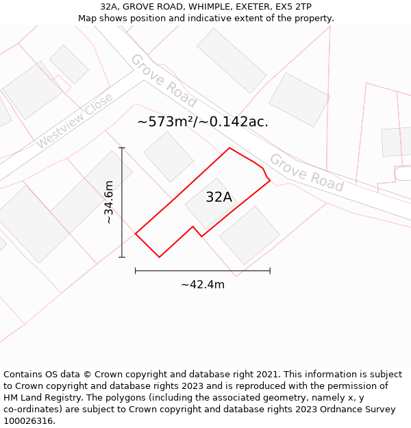 32A, GROVE ROAD, WHIMPLE, EXETER, EX5 2TP: Plot and title map