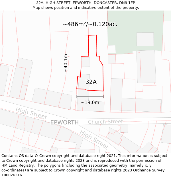 32A, HIGH STREET, EPWORTH, DONCASTER, DN9 1EP: Plot and title map