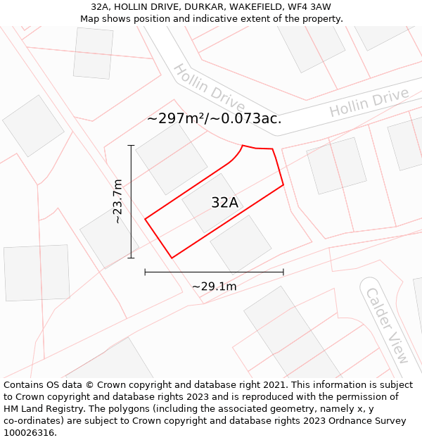 32A, HOLLIN DRIVE, DURKAR, WAKEFIELD, WF4 3AW: Plot and title map